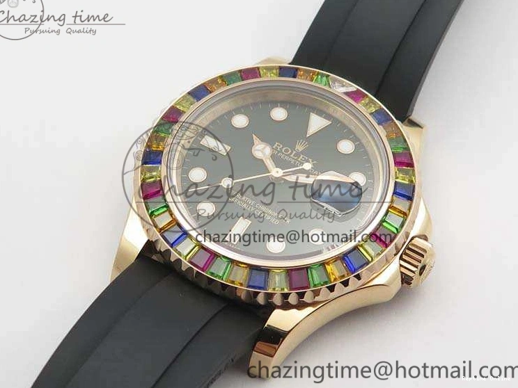 0209 GoodFit Yacht-Master 40mm 116695SATS BP Maker Best Edition Crystal Bezel On Black Rubber Strap Swiss ETA 3555